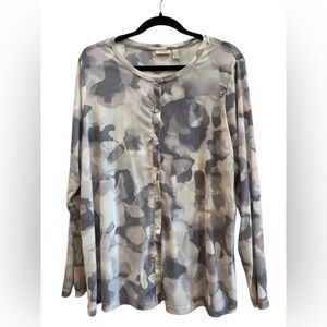 LOGO by Lori Goldstein Abstract Print Button-Front Top XL Stretch Blouse